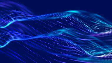 Karanlık bir arka planda güzel kıvrımlı dalga. Dijital teknoloji geçmişi. Ağ kavramı. 3B görüntüleme