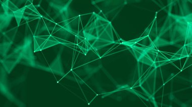 Birbirine bağlı çizgi ve noktaların yapısı. Karanlık bir arkaplanda çokgen elementler var. Bilim ve teknoloji. 3d oluşturma