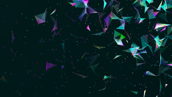 Abstract polygonal space with dots and lines. Connection science background. Triangular business wallpaper. 3d rendering.