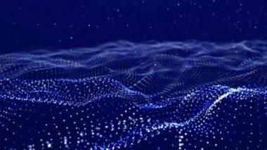 Bir sürü noktalı fütüristik dalga. Renkli noktaların soyut hareket arkaplanı. Teknoloji ya da bilim. 3D kusursuz döngü. 4K