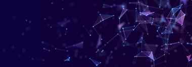 Birbirine bağlı çizgi ve noktaların yapısı. Karanlık bir arkaplanda çokgen elementler var. Bilim ve teknoloji. 3d oluşturma