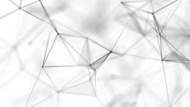 Birbirine bağlı çizgi ve noktaların yapısı. Karanlık bir arkaplanda çokgen elementler var. Bilim ve teknoloji. 3d oluşturma