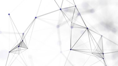 Birbirine bağlı çizgi ve noktaların yapısı. Karanlık bir arkaplanda çokgen elementler var. Bilim ve teknoloji. 3d oluşturma