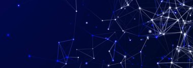 Birbirine bağlı çizgi ve noktaların yapısı. Karanlık bir arkaplanda çokgen elementler var. Bilim ve teknoloji. 3d oluşturma