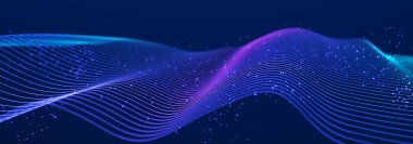 Bir sürü noktalı fütüristik dalga. Renkli noktaların soyut hareket arkaplanı. Teknoloji ya da bilim. 3d oluşturma