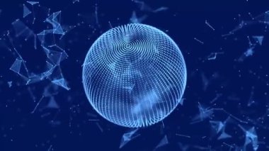 Soyut 3D küre. Noktalar ve çizgiler hareket ediyor. Ağ kavramı, internet iletişimi. 3D görüntüleme. Kusursuz döngü. 4K