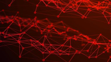 Birbirine bağlı çizgi ve noktaların yapısı. Karanlık bir arkaplanda çokgen elementler var. Bilim ve teknoloji. 3d oluşturma