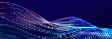 Karanlık bir arka planda güzel kıvrımlı dalga. Dijital teknoloji geçmişi. Ağ kavramı. 3B görüntüleme