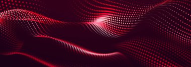 Koyu arkaplanda mor partikül dalgası. Teknoloji arka planı. Sunumlar için şablon. 3d oluşturma