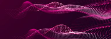 Bilim kurgu geçmişi. Birçok parçacığın olduğu dijital dalga. Büyük veri görselleştirmesi. Festival sunumu için şablon. 3d oluşturma