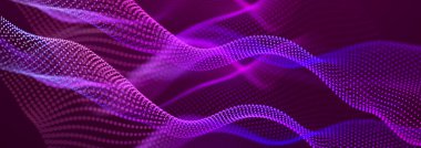 Bilim kurgu geçmişi. Birçok parçacığın olduğu dijital dalga. Büyük veri görselleştirmesi. Festival sunumu için şablon. 3d oluşturma