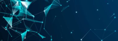 Birbirine bağlı çizgi ve noktaların yapısı. Karanlık bir arkaplanda çokgen elementler var. Bilim ve teknoloji. 3d oluşturma