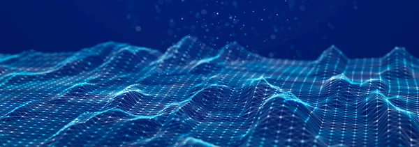 Bilim kurgu geçmişi. Birçok parçacığın olduğu dijital dalga. Festival sunumu için şablon. 3d