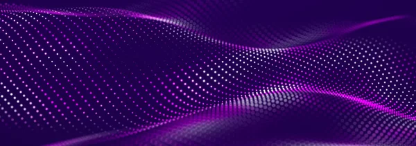 Bilim kurgu geçmişi. Birçok parçacığın olduğu dijital dalga. Büyük veri görselleştirmesi. Festival sunumu için şablon. 3d oluşturma