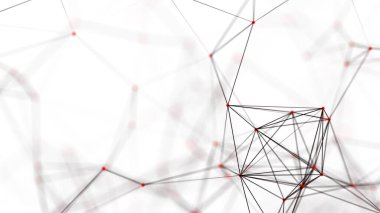 Birbirine bağlı çizgi ve noktaların yapısı. Karanlık bir arkaplanda çokgen elementler var. Bilim ve teknoloji. 3d oluşturma