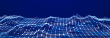 Bilim kurgu geçmişi. Birçok parçacığın olduğu dijital dalga. Festival sunumu için şablon. 3d