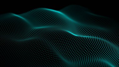 Büyük veri akışı. Birçok noktalı dijital dalga. Teknoloji ya da bilim afişi. 3B görüntüleme