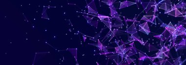 Birbirine bağlı çizgi ve noktaların yapısı. Karanlık bir arkaplanda çokgen elementler var. Bilim ve teknoloji. 3d oluşturma