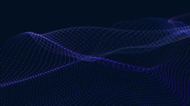 Bir sürü noktalı fütüristik dalga. Renkli noktaların soyut hareket arkaplanı. Teknoloji ya da bilim. 3D kusursuz döngü. 4K