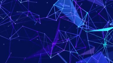 Veri teknolojisi ve bilimsel çizim. Bağlı nokta ve çizgilerin soyut hareket arkaplanı. 3D görüntüleme. Kusursuz döngü. 4K