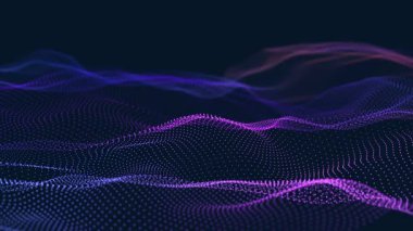 Bir sürü noktalı fütüristik dalga. Renkli noktaların soyut hareket arkaplanı. Teknoloji ya da bilim. 3D kusursuz döngü. 4K