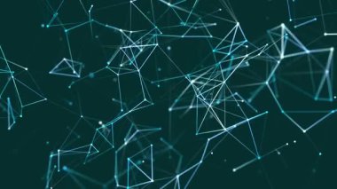 Noktalı ve çizgi hareketli soyut çokgen boşluk. Veri teknolojisi ve bilimsel çizim. 3D görüntüleme. Kusursuz döngü. 4K