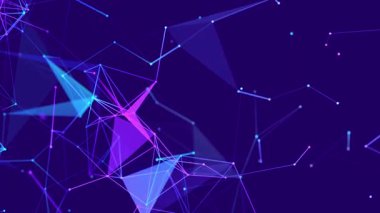 Noktalar ve çizgiler hareketli soyut renkli çokgen uzay. Veri teknolojisi ve bilimsel çizim. 3D görüntüleme. Kusursuz döngü. 4K