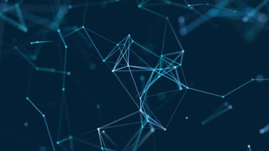 Veri teknolojisi ve bilimsel çizim. Bağlı nokta ve çizgilerin soyut hareket arkaplanı. 3D görüntüleme. Kusursuz döngü. 4K