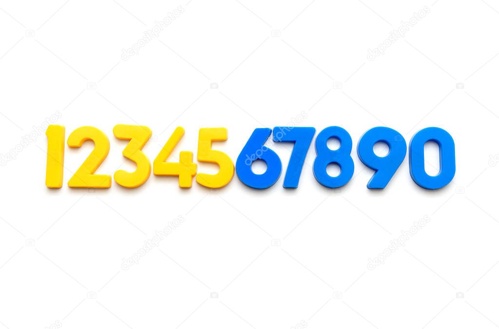 Simple set of numbers on a white background. Preschool learning of numbers.