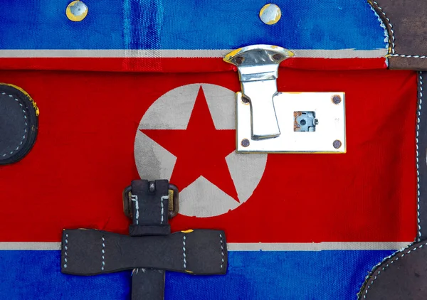 Bandiera Della Corea Del Nord Sulla Trama Modello Pandemia Coronavirus — Foto Stock