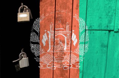 Afganistan bayrağı dokuda. Şablon. Koronavirüs salgını. Ülkeler kapalı olabilir. Kilitler.