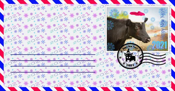 Leere Briefumschläge Mit Einer Briefmarke Die Einen Stier Mit Nikolausmütze — Stockfoto