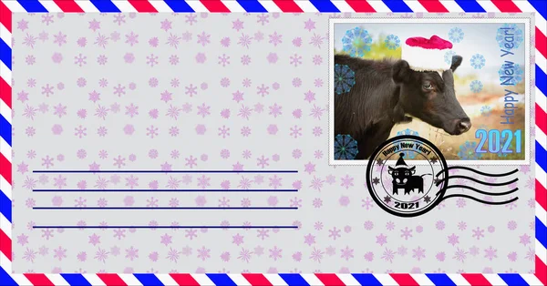 Blanco Enveloppe Met Een Stempel Van Een Stier Met Een — Stockfoto