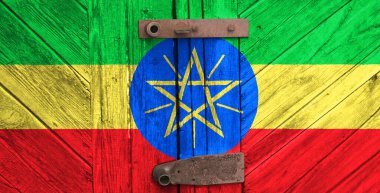 Etiyopya bayrağı dokuda. Şablon. Koronavirüs salgını. Ülkeler kapalı olabilir. Kilitler.