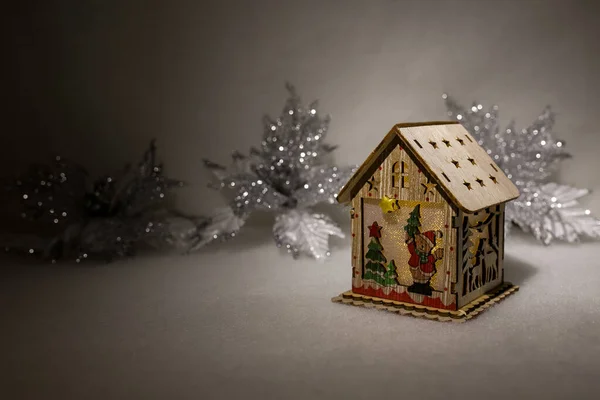 Nouvel Carte Noël Bonsoir Clair Lune Jouet Bois Maison Noël — Photo