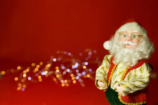 Tarjeta Año Nuevo Navidad Sobre Fondo Rojo Santa Claus Luces — Foto de Stock