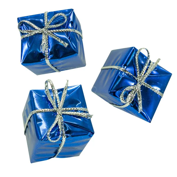 Kék Ajándékok Karácsonyi Dekoráció Elkülöníteni Üres Mintához Képest Tervező Tartalma — Stock Fotó