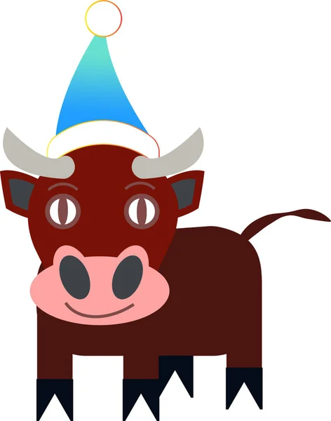 2021年的标志是公牛 快乐的小牛犊戴着圣诞老人的帽子 新年的内容 — 图库照片