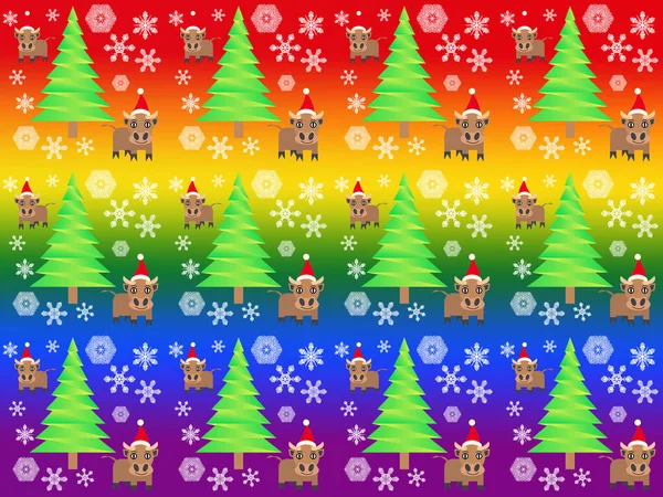 Χριστουγεννιάτικο Μοτίβο Κλίση Ουράνιου Τόξου Ενδεικτικά Χριστουγεννιάτικα Δέντρα Νιφάδες Χιονιού — Φωτογραφία Αρχείου