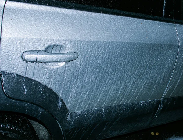 Tél Jégeső Jéghideg Van Autók Felszínén Jégcsapok — Stock Fotó