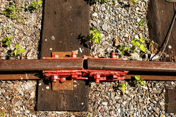 Železniční Zařízení Montáž Upevnění Kolejnice Natáčení Dětské Dráhy Sovětské Éry — Stock fotografie