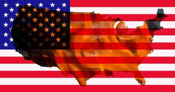 Εξεγέρσεις Στις Ηνωμένες Πολιτείες Σημαία Των Ηπα Και Περίγραμμα Χάρτη — Φωτογραφία Αρχείου