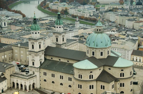 Salzburgo Austria 2014 Vista Ciudad Río Salzach Desde Punto Más — Foto de Stock