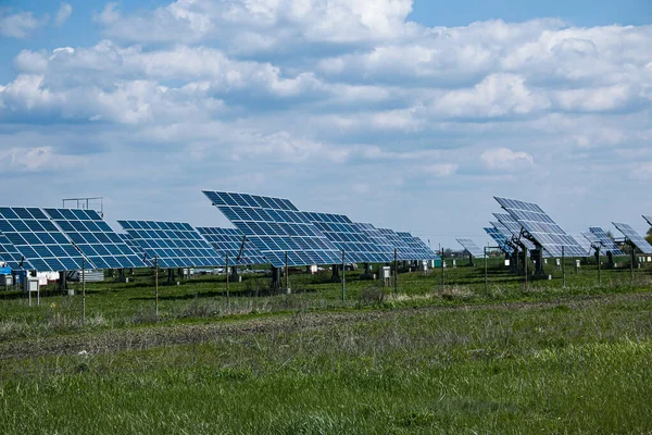 Solar cells, or solar module, or solar panels in a solar power plant. Batteries absorb sunlight from the sun and use light energy to generate electricity.