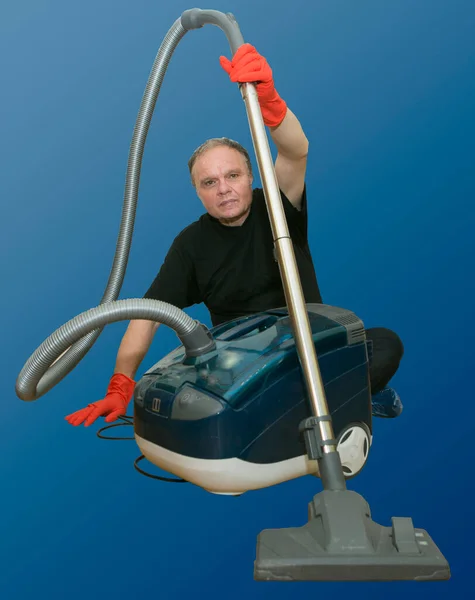 Emotions Middle Aged Man Cleaning Apartment Daily Cleaning Premises Humor — Stock Photo, Image