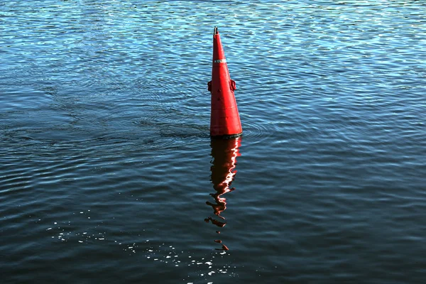 Floating Red Navigational Buoy Blue Water Dnipro River Buoy River — Stock Photo, Image