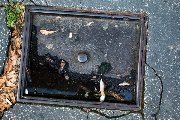 Carré Écoutille Pour Les Communications Sur Une Route Asphaltée Urbaine — Photo