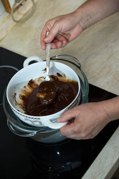 Proceso Paso Paso Hacer Chocolates Chocolate Negro Cerezas Coñac Casa — Foto de Stock