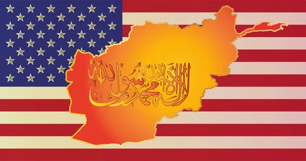 Outline Map Afghanistan Taliban Insignia Gainst Background Flag United States — стокове фото