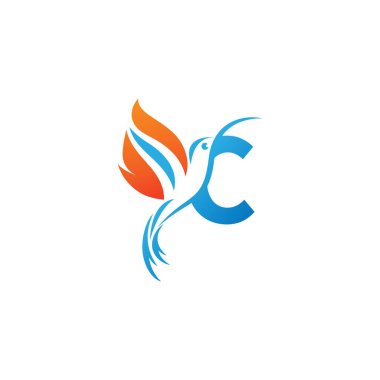 C harfi, ateş kanadı sinekkuşu simgesi logo tasarımı ile birleştirildi.